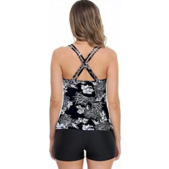 Rekita Tankini Black & White Floral Bathing Suit Tank Top Women's Size S - Picture 7 of 7
